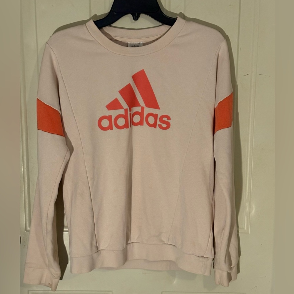 Adidas Orange Logo Sweatshirt Pullover Crewneck Size M